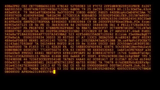 encrypted fast long scrolling programming security hacking code data flow stream on amber orange display new quality numbers letters coding techno joyful video 4k stock footage