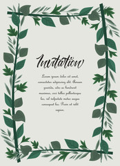 Vector illustration frame green leaves. Floral background