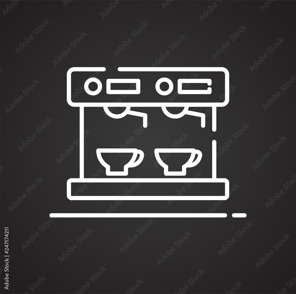 Poster coffee machine outline icon on black background for graphic and web design, modern simple vector sig