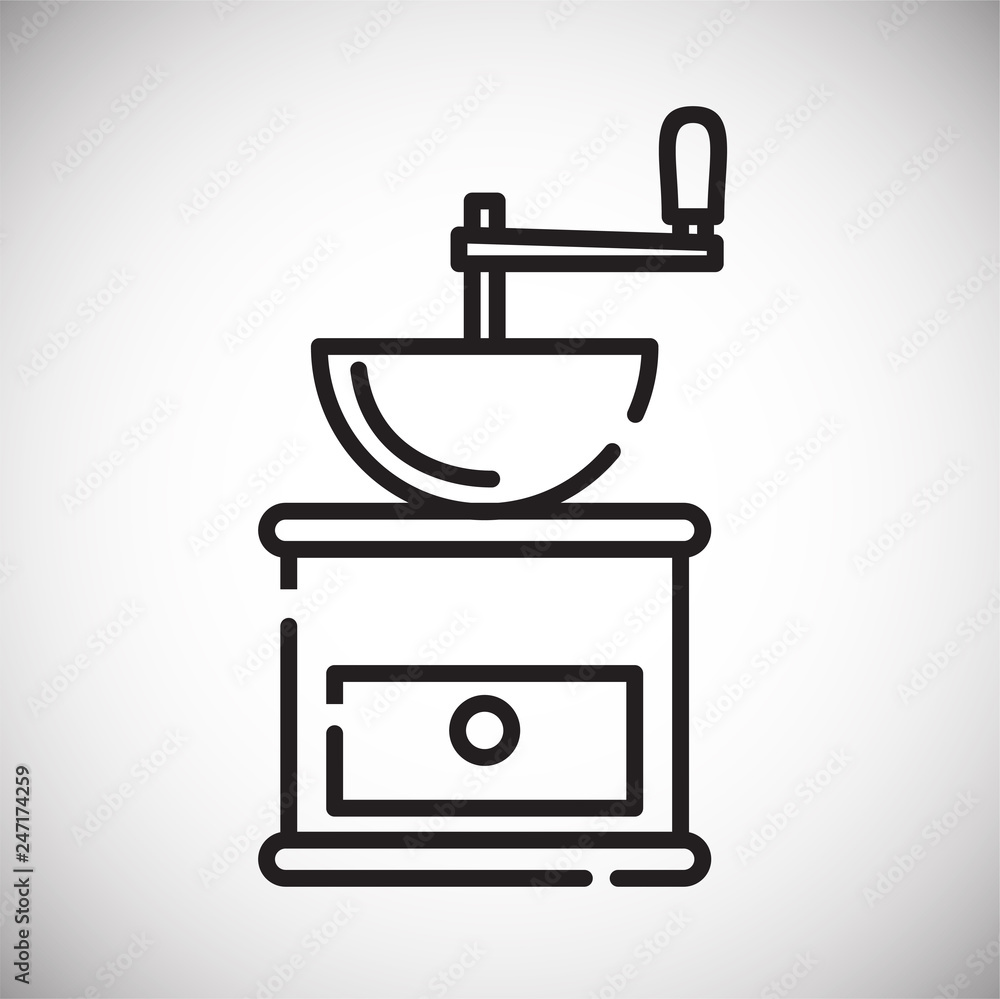Poster coffee grinder outline icon on white background for graphic and web design, modern simple vector sig