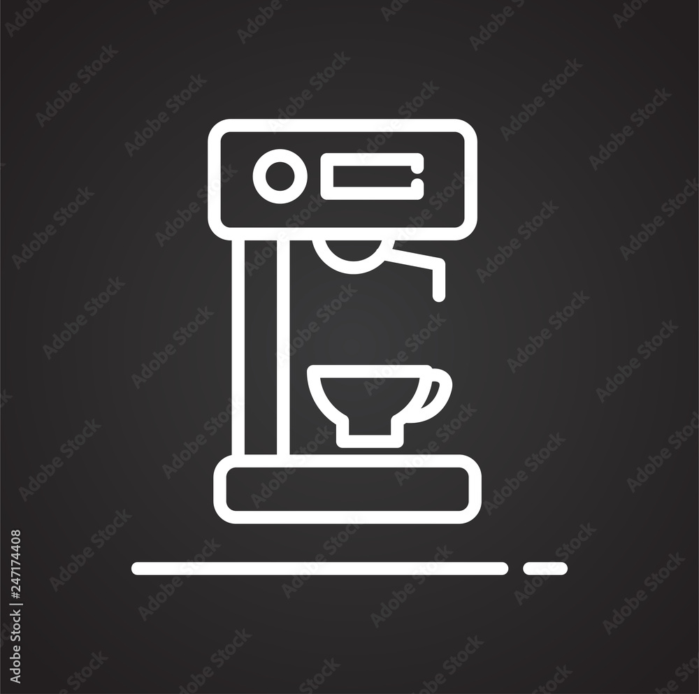 Poster coffee machine outline icon on black background for graphic and web design, modern simple vector sig