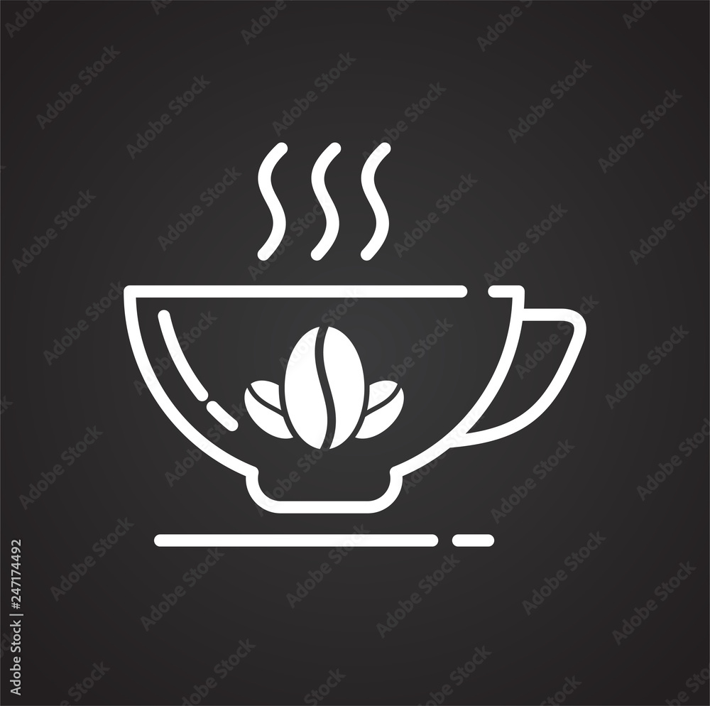 Poster coffee outline icon on black background for graphic and web design, modern simple vector sign. inter