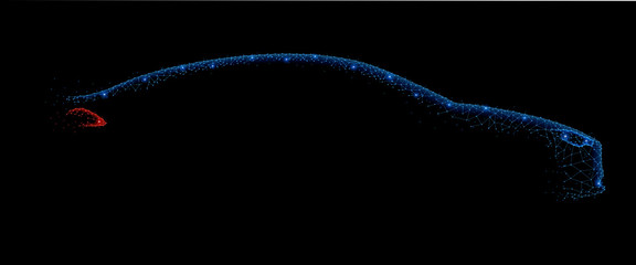 Abstract polygonal light of closeup realistic car side view in the dark © sentax