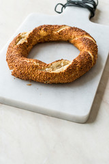 Traditional Turkish Bagel Simit with Sesame Seeds From Istanbul / Turkey.