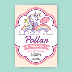 Cute unicorn birthday party invitation illustration design.
