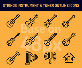 String instrument icon set. Outline icons  base on 48 pixel with pixel perfect