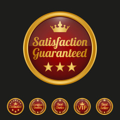 Satisfaction guaranteed badge on black background.