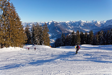 Ski tourists enjoying Panoramatic view from Boedele Ski Resort