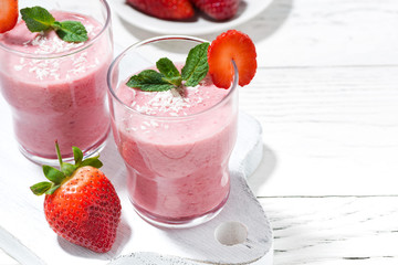 refreshing strawberry milkshake, closeup