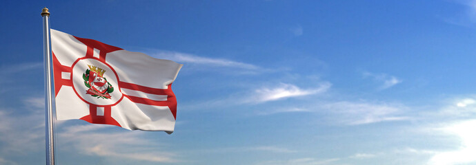 Bandeira do Paraná subir acenando para o vento com o céu ao fundo © Negro Elkha