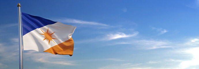 Bandeira do Tocantins subir acenando para o vento com o céu ao fundo