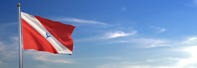 Bandeira do Pará subir acenando para o vento com o céu ao fundo © Negro Elkha