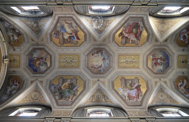The evangelists, fresco on the ceiling of Santa Maria in Aquiro church in Rome, Italy 