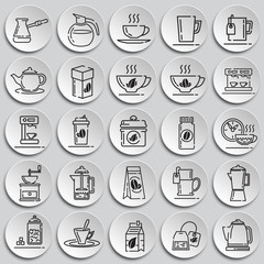 Tea and coffee outline icons set on plates background for graphic and web design, Modern simple vector sign. Internet concept. Trendy symbol for website design web button or mobile app