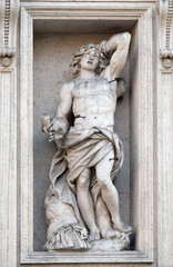 Saint Sebastian on the portal of Sant Andrea della Valle Church in Rome, Italy 