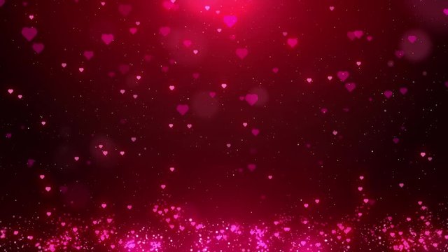 Red love hearts sparkle glitter particle motion background with bokeh, Valentine concept