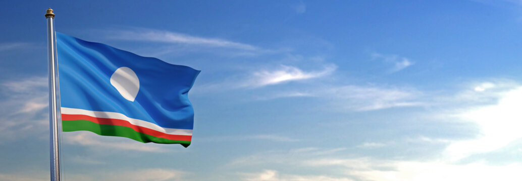 Flag of Saja rise waving to the wind with sky in the background