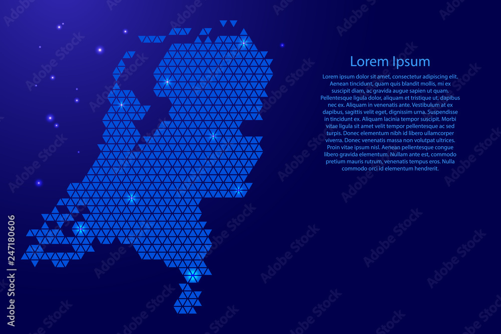Poster netherlands map abstract schematic from blue triangles repeating pattern geometric background with n