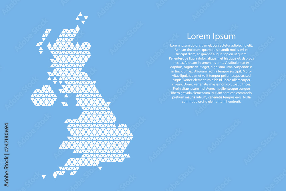 Poster united kingdom map abstract schematic from white triangles repeating pattern geometric on light blue