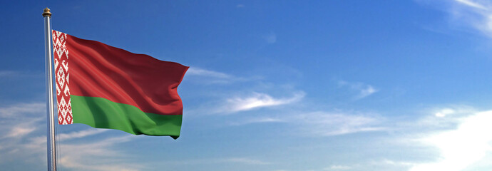 Flag of Belarus rise waving to the wind with sky in the background