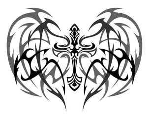 Tattoo winged cross on a white background