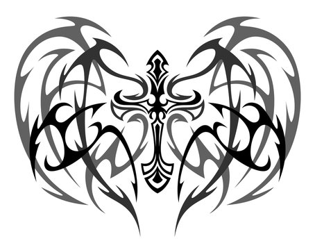 Tattoo winged cross on a white background