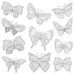 happy collection of funny butterflies for your coloring book
