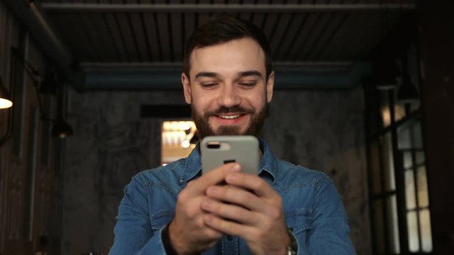 man scans the face with the phone. Face ID