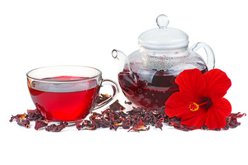 Hibiscus tea, flower and dry blossom © Roman Ivaschenko