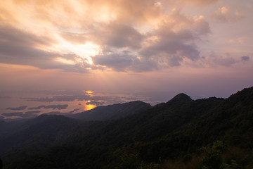 sunset on top of the mountain in pompee national park at Kanchanaburi, Thailand