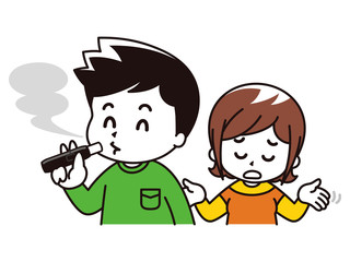 電子タバコを吸う男性と呆れる女性