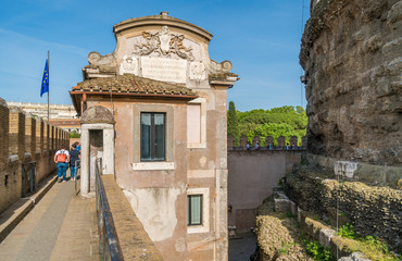 Walking along the walls of Castel Sant'Angelo in Rome, Italy.