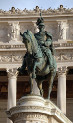 Fototapeta na wymiar Equestrian sculpture of Victor Emmanuel II, Altare della Patria, Piazza Venezia, Rome, Italy 