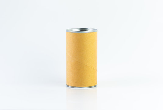 brown kraft paper tin can with aluminium cap packaging mock up on white background
