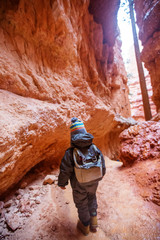 Boy hiking in Bryce canyon National Park, Utah, USA