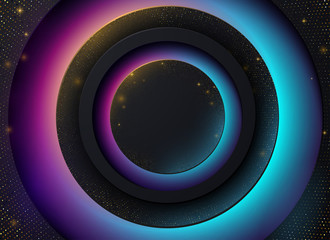 Abstract background with round multi-layered neon spectrum frame.