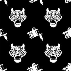 Tigers seamless pattern, Tattoo seamless pattern. Fashionable tigers heads. Vector