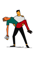 Vector illustration of friends drinking beer. Man carrying another drunk man. Drinking concept.