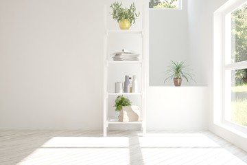 White minimalist empty room. Scandinavian interior design. 3D illustration