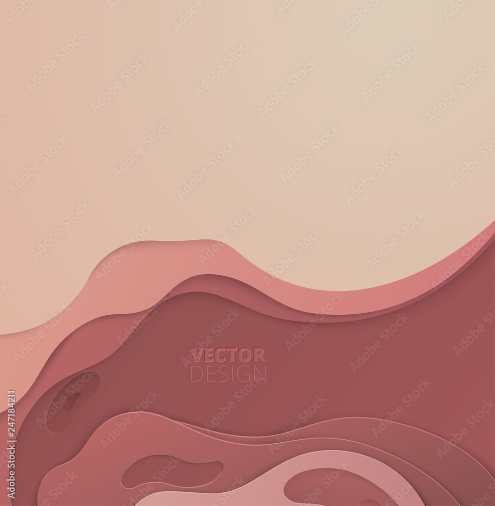 Wall mural pink abstract background with multi-layered papercut shapes.