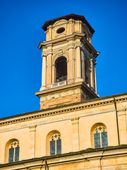 Bell Tower of The Cathedral Church of San Giovanni. View from the Piazza San Giovanni square. Turin, Piedmont, Italy.