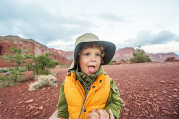 Boy hiking in Capitol reef National park, Utah, USA