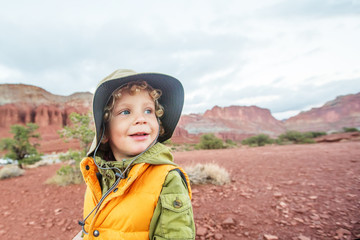 Boy hiking in Capitol reef National park, Utah, USA