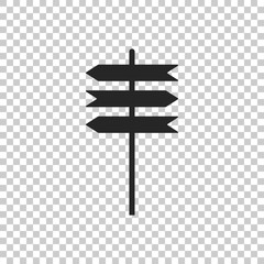 Signpost icon isolated on transparent background. Road sign. Pointer symbol. Flat design. Vector Illustration