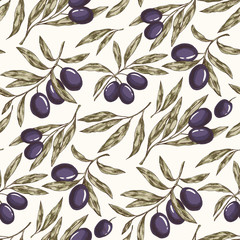 Seamless pattern with Olive branches