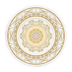 Decorative plate with mandala ornament in ethnic style. Fashion background with ornate dish. Vector illustration