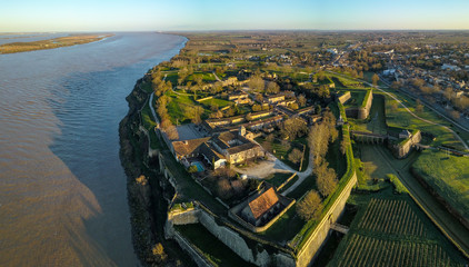Aerial view, Blaye Citadel, UNESCO world heritage site in Gironde, France - obrazy, fototapety, plakaty