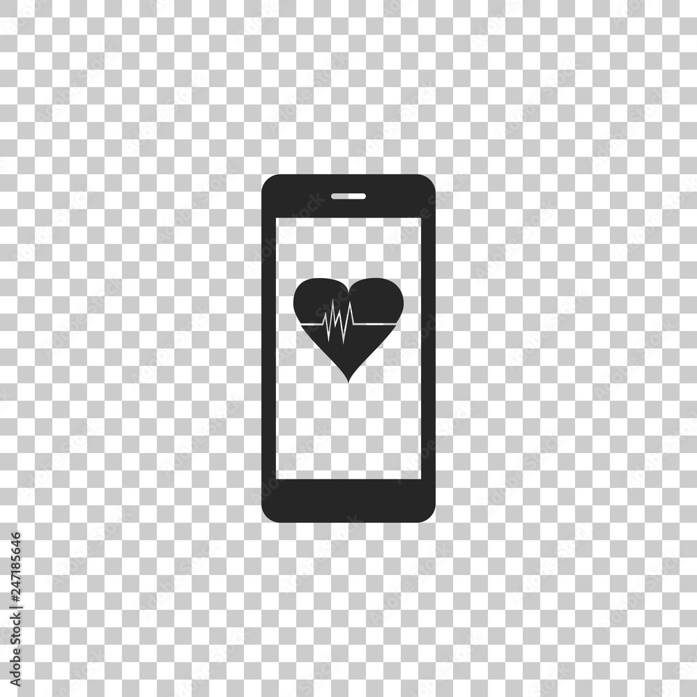 Poster smartphone with heart rate monitor function icon isolated on transparent background. flat design. ve