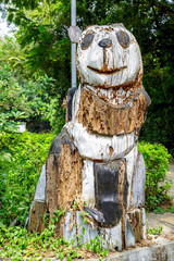 A statue panda decorated in a public park