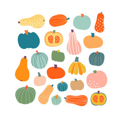 Vector autum set with stylized pumpkin